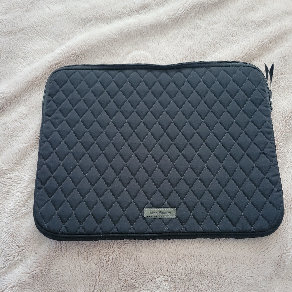 Vera Bradley Black Quilted Tablet/Laptop Sleeve with Zipper Closure